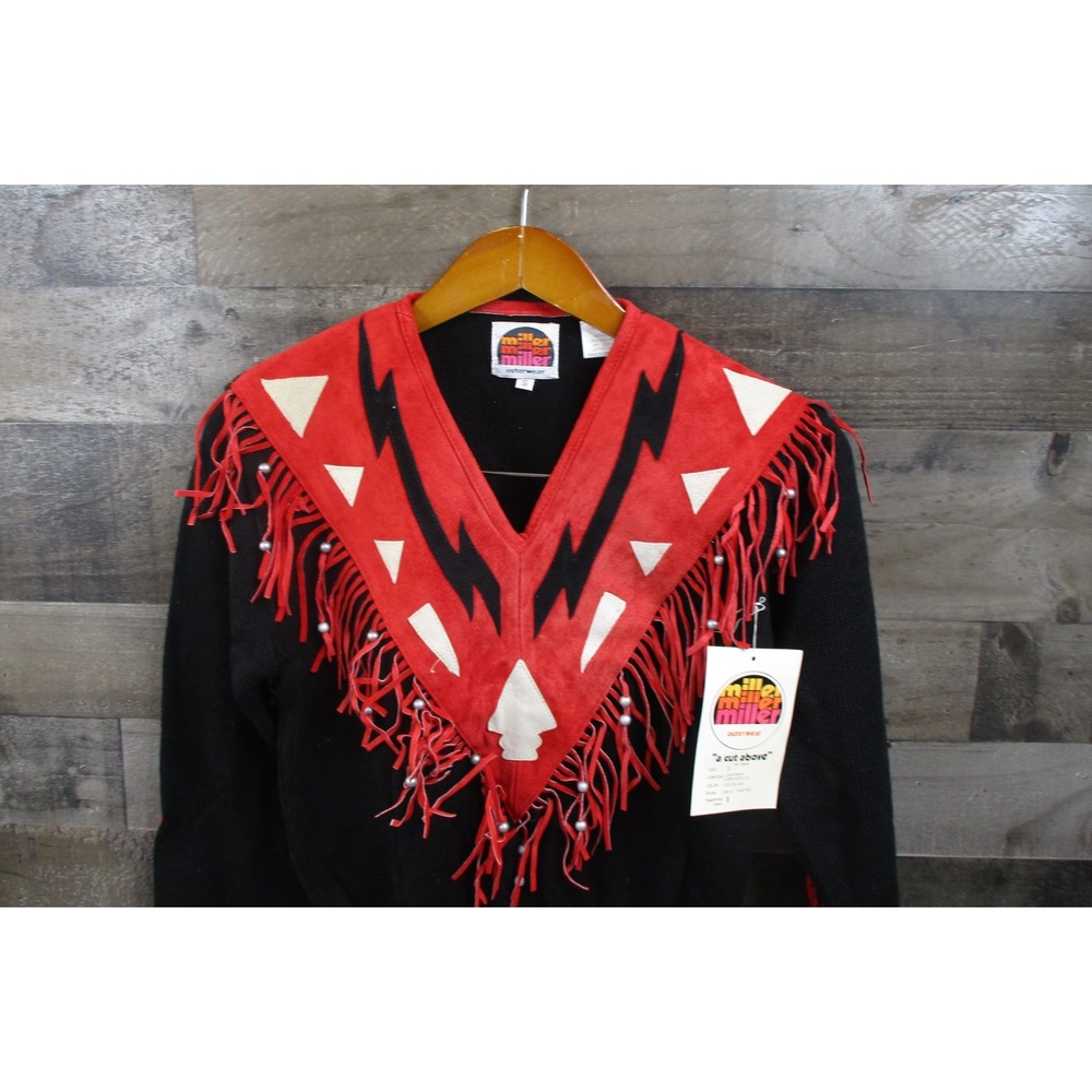 Miller Sweater Womens S Black‎ Miller Outerwear Suede Fringe Western Vintage 90s